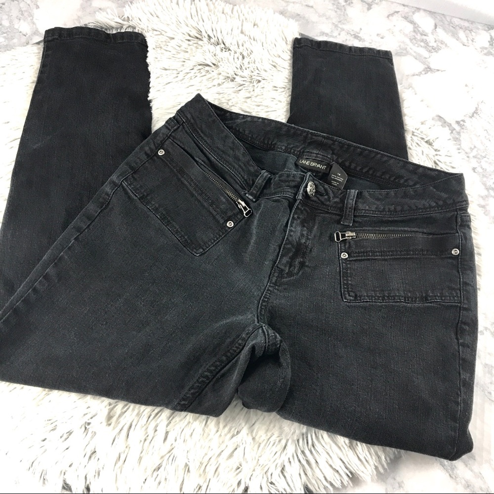 Lane Bryant Black Straight Leg Zipper Pocket Jeans